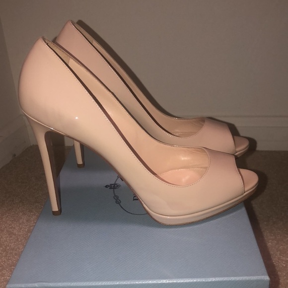 PRADA Nude Patent Leather Platform Peep Toe Pumps size 39 - Picture 3 of 11